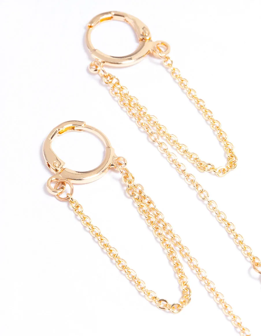 Gold Multi Chain Diamante Huggie Earrings