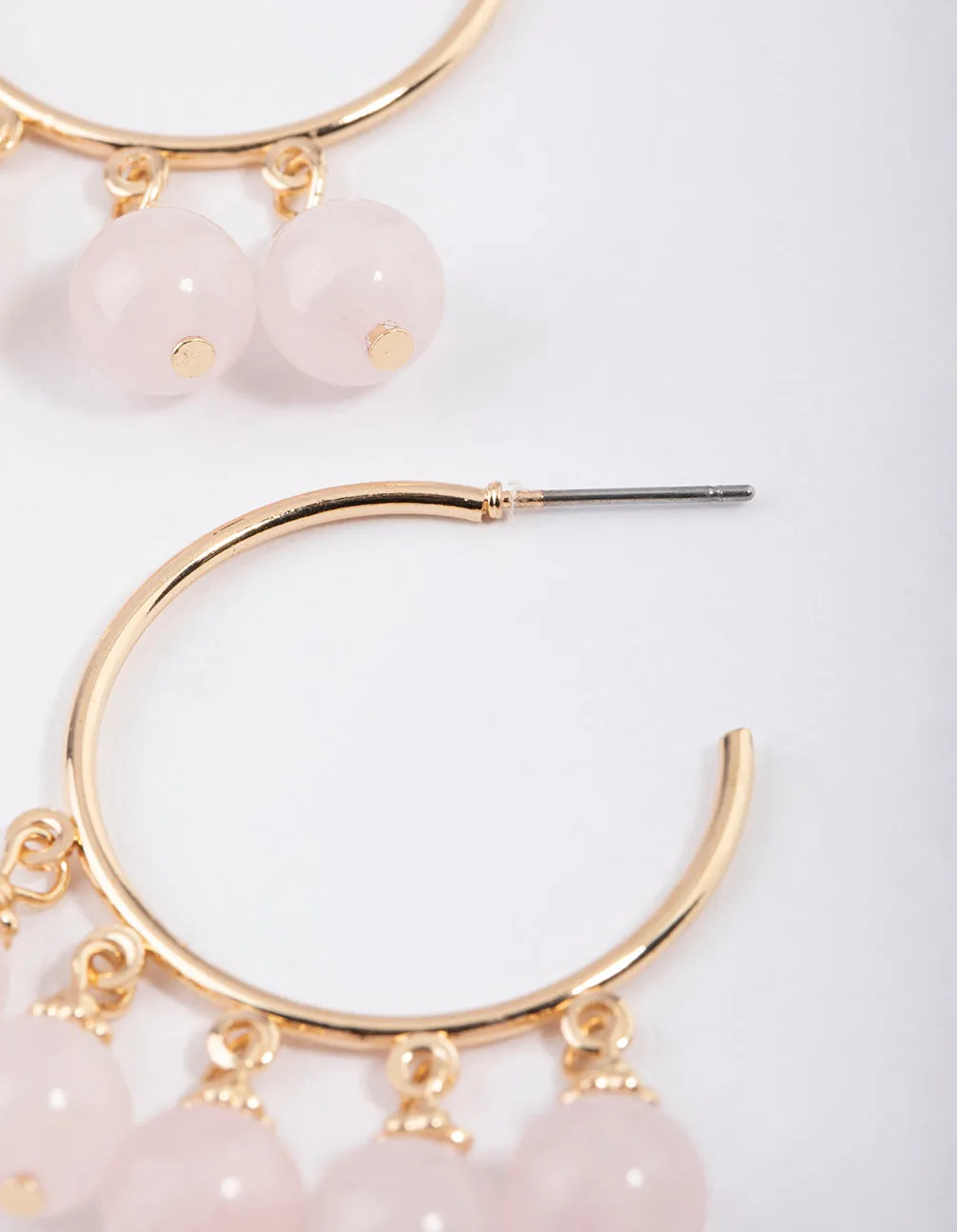 Gold Rose Quartz Beaded Hoop Earrings