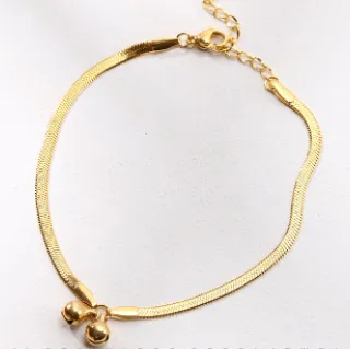 Gold Snake Chain and Small Bell Anklet Stainless Steel