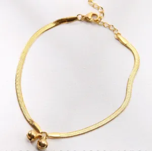 Gold Snake Chain and Small Bell Anklet Stainless Steel