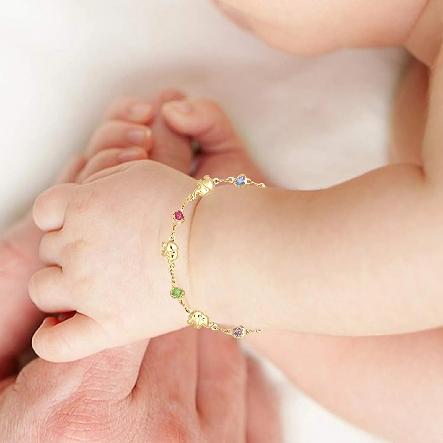 Good Luck Elephant Bracelet with Multicolor Birthstones - Choose your size