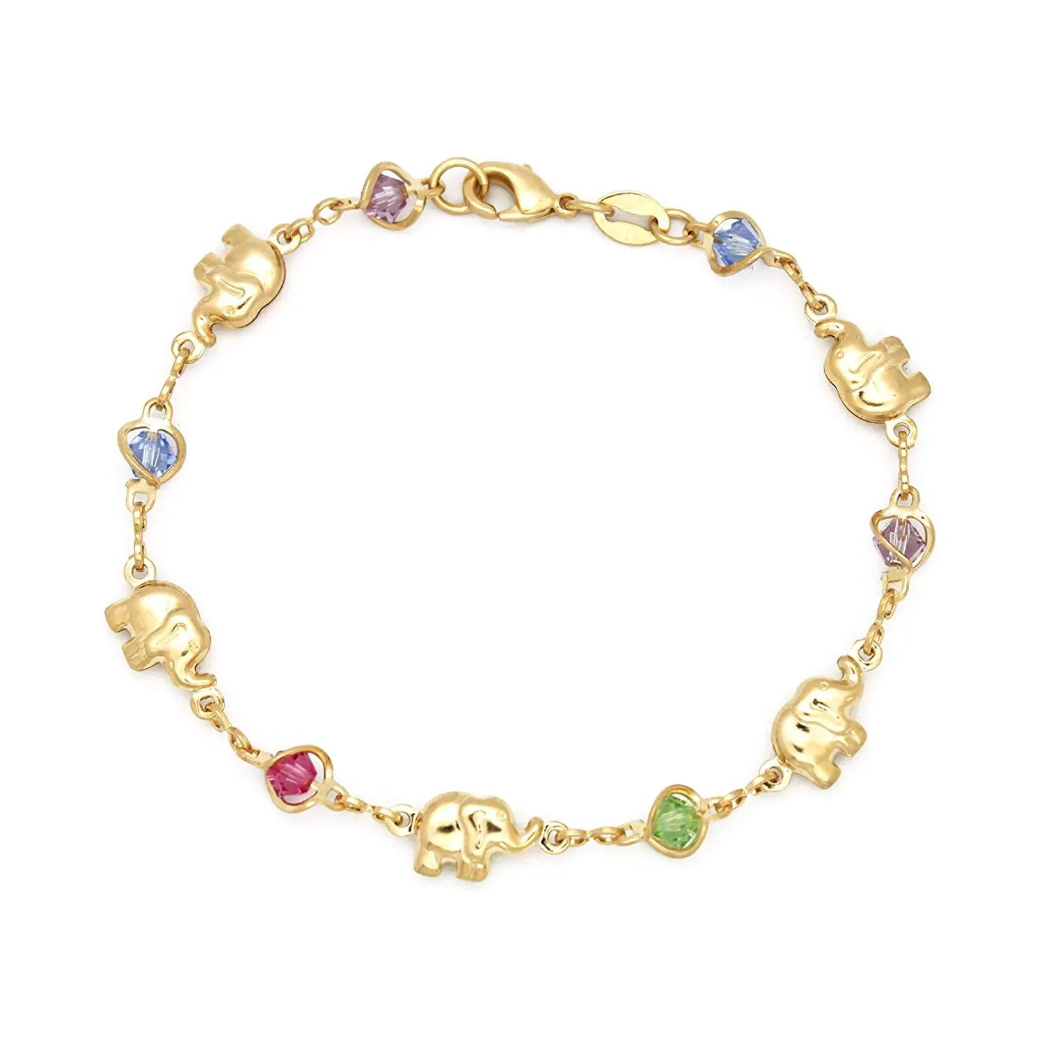 Good Luck Elephant Bracelet with Multicolor Birthstones - Choose your size