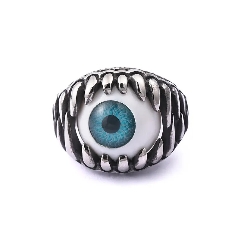 Gothic Rock Opal Titanium Steel Men's Ring - European and American Style, Factory Direct Sales