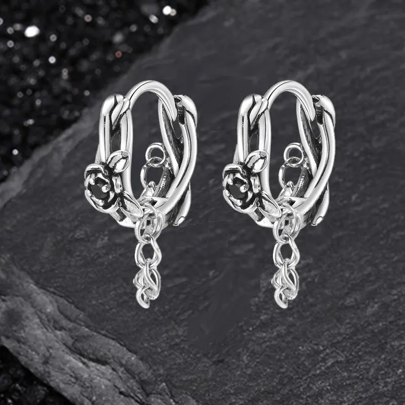 Gothic Rose Chain Zircon Stainless Steel Stud Earrings