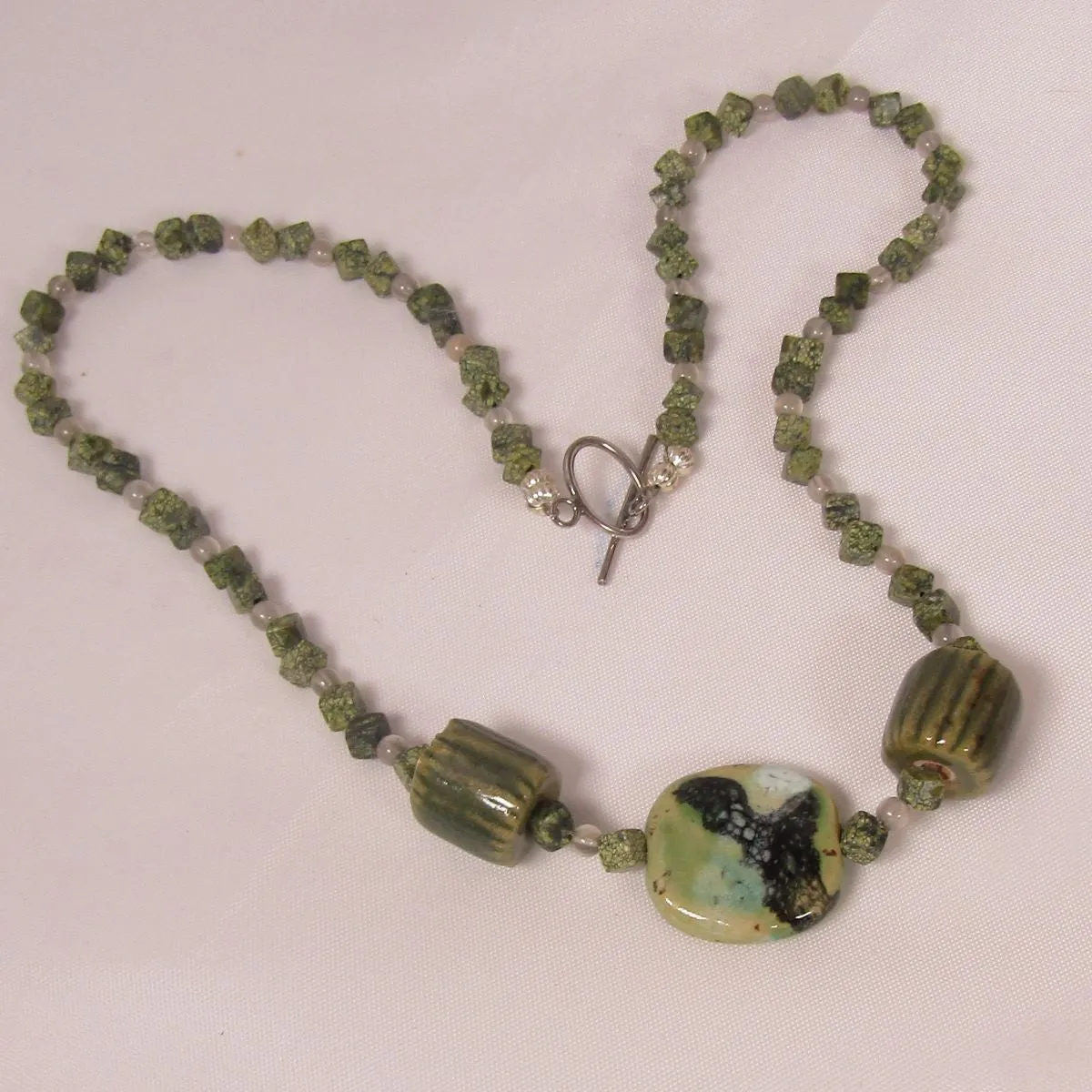 Green Kazuri Necklace Olive Green African Bead & Jade