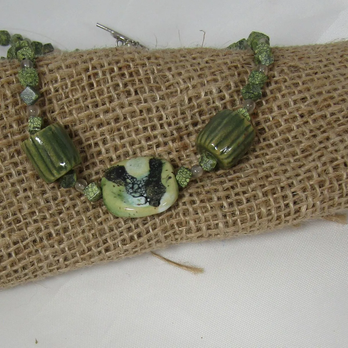 Green Kazuri Necklace Olive Green African Bead & Jade