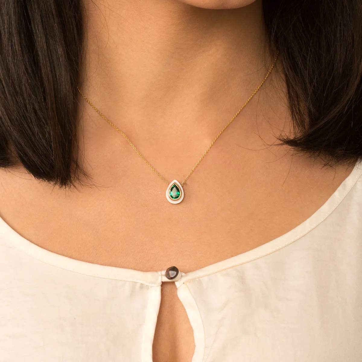 Green Tear Drop Enamel Necklace