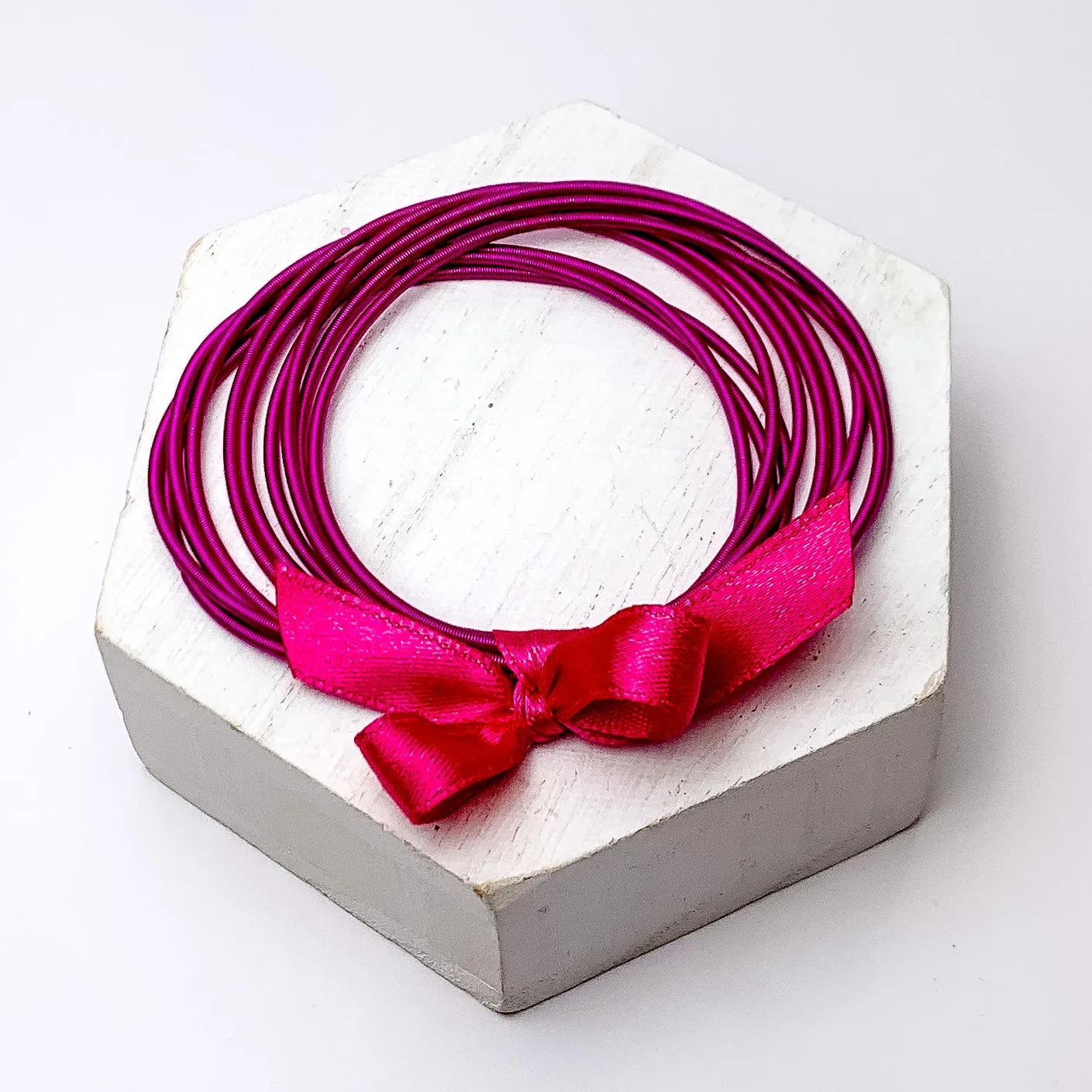 Guitar String Bracelets With Bow in Fuchsia