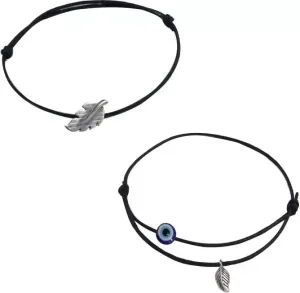 Gurjari Jewellers Adjustable Black Thread Anklet Dark Leaf & (EvilEye Leaf) Cotton Dori Anklet (Pack of 2)