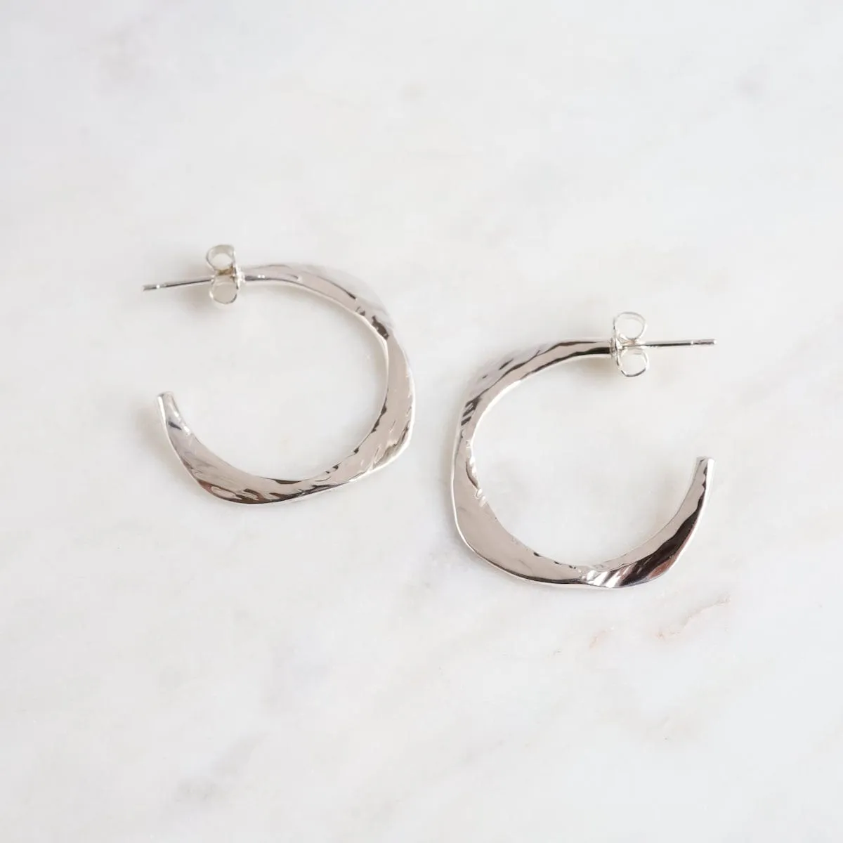 Hammered Effect Sterling Silver Hoops