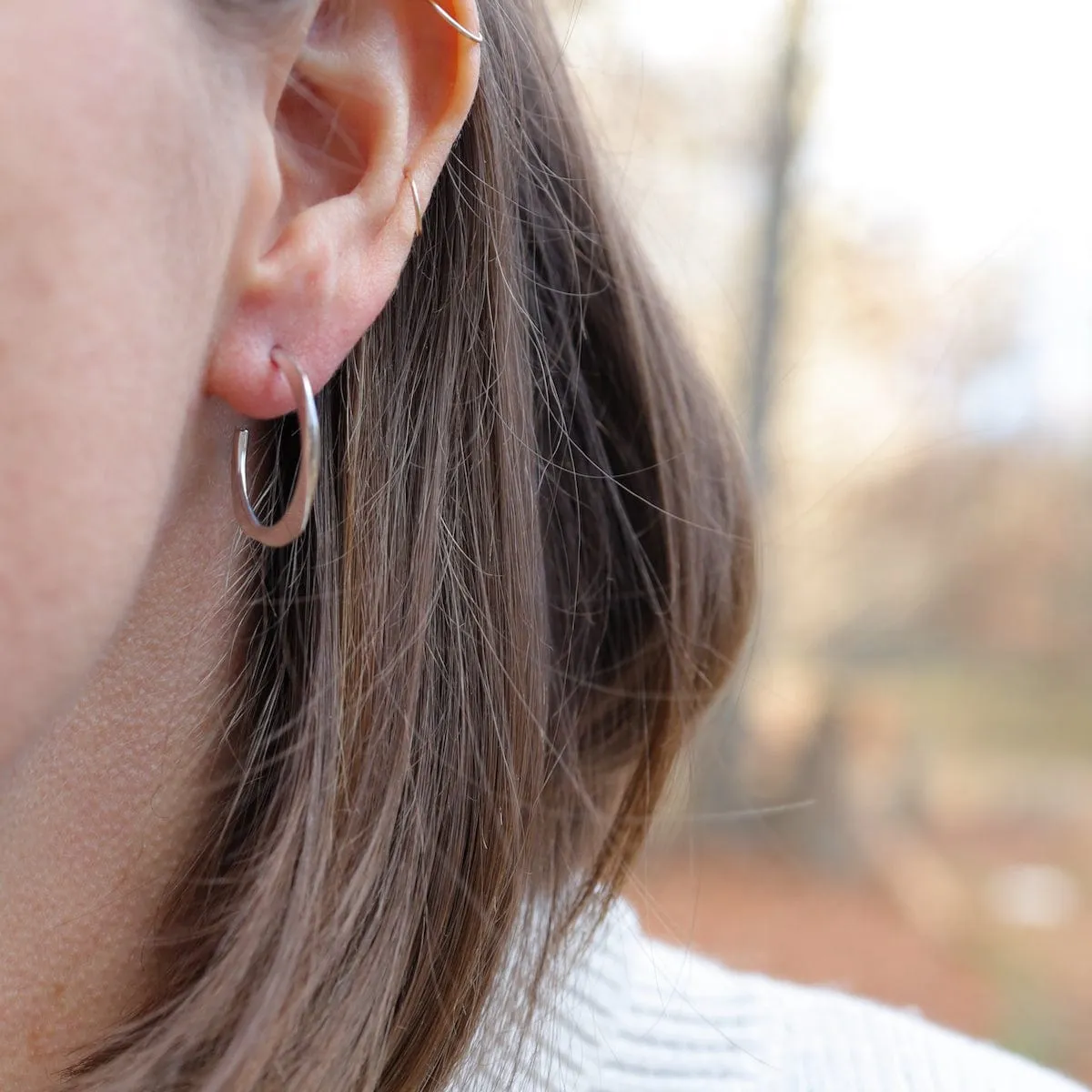 Hammered Effect Sterling Silver Hoops