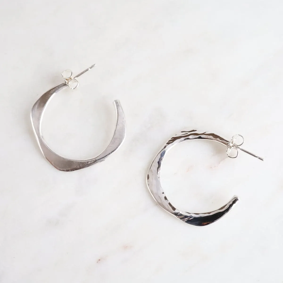 Hammered Effect Sterling Silver Hoops