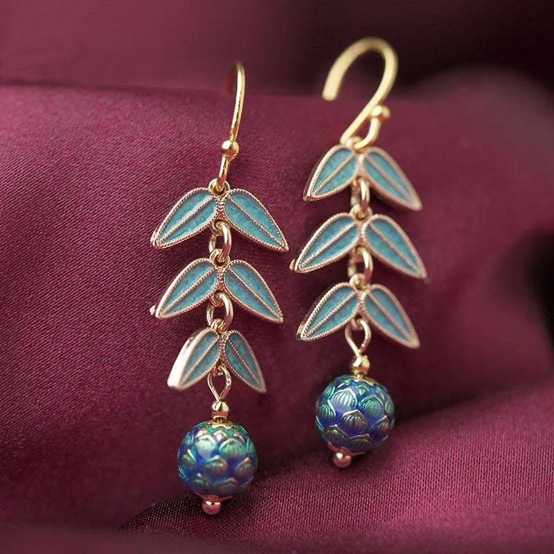 Handcrafted Cloisonné Leaf Earrings