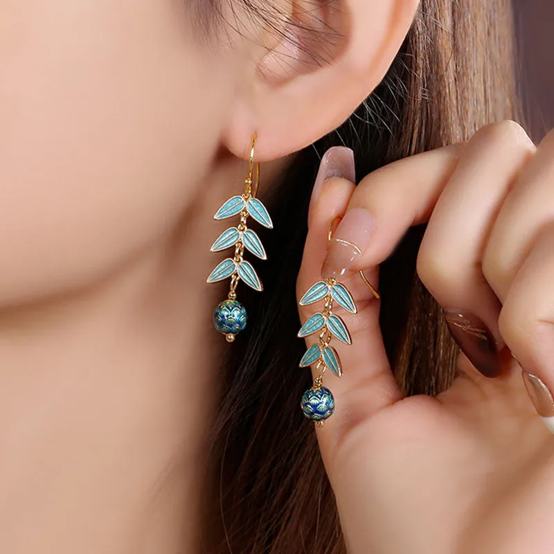 Handcrafted Cloisonné Leaf Earrings