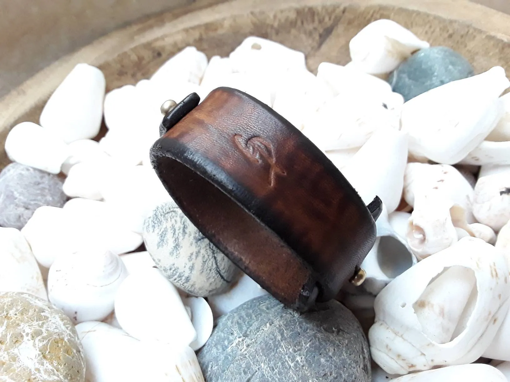 Handcrafted Men's Brown Genuine Leather Cuff Bracelet