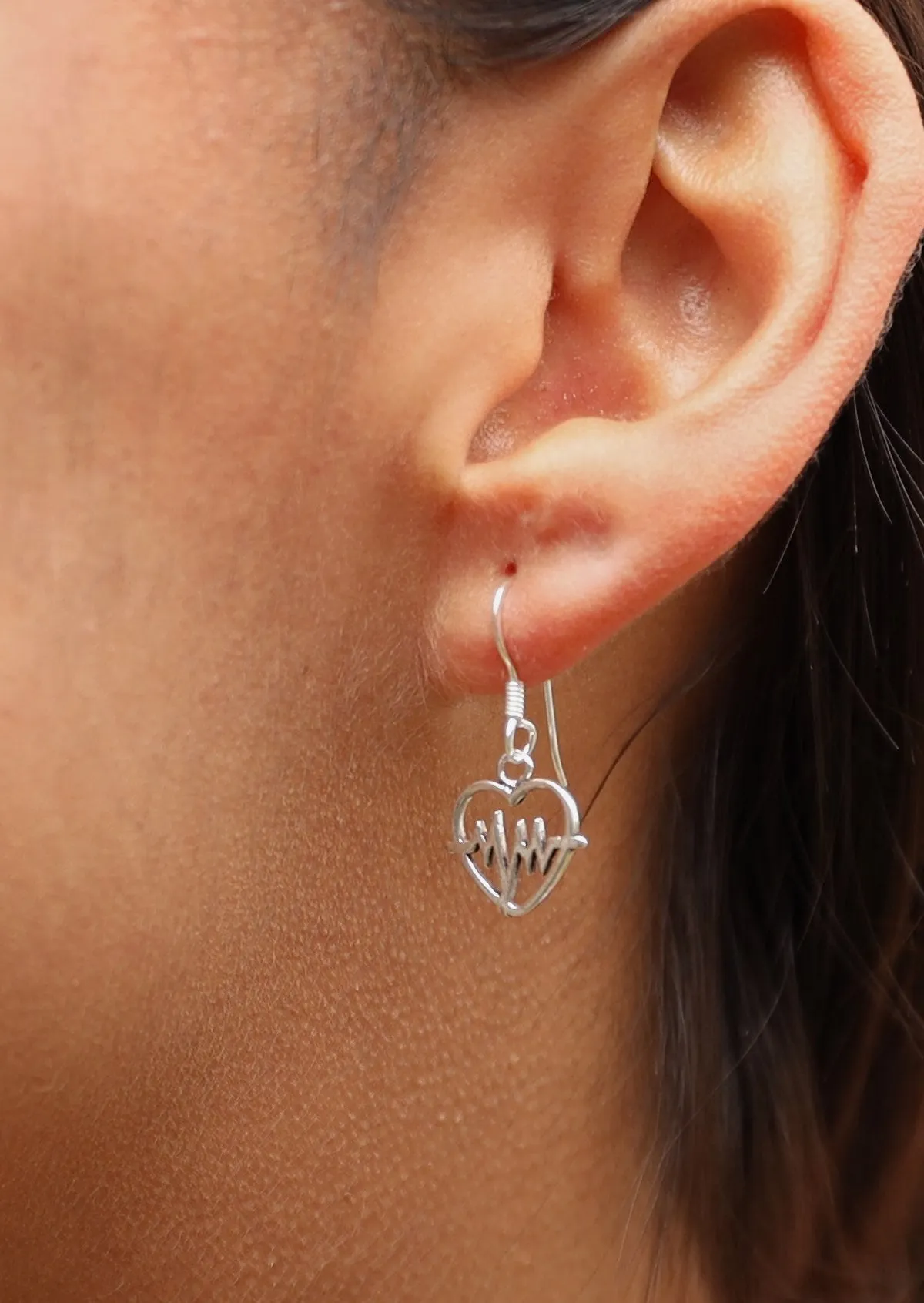 Heartbeat Silver Hook Earrings