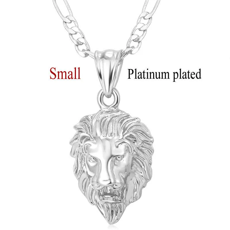 Hip Hop Big Lion Head Pendant & Chain For Men Jewelry Platinum/Yellow Gold Plated Vintage Kpop Statement Necklace