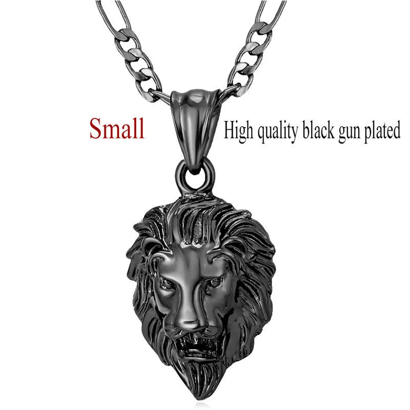 Hip Hop Big Lion Head Pendant & Chain For Men Jewelry Platinum/Yellow Gold Plated Vintage Kpop Statement Necklace