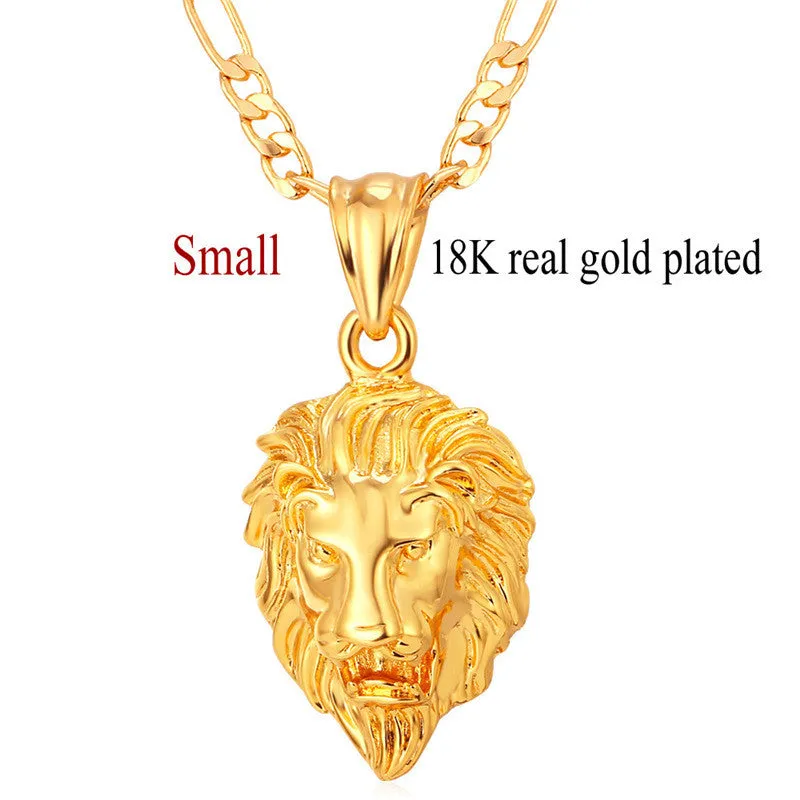 Hip Hop Big Lion Head Pendant & Chain For Men Jewelry Platinum/Yellow Gold Plated Vintage Kpop Statement Necklace