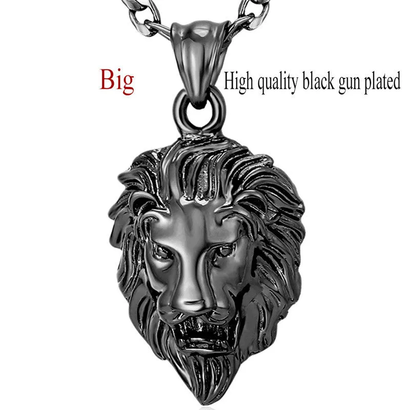 Hip Hop Big Lion Head Pendant & Chain For Men Jewelry Platinum/Yellow Gold Plated Vintage Kpop Statement Necklace