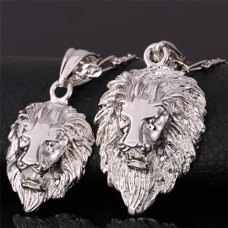 Hip Hop Big Lion Head Pendant & Chain For Men Jewelry Platinum/Yellow Gold Plated Vintage Kpop Statement Necklace