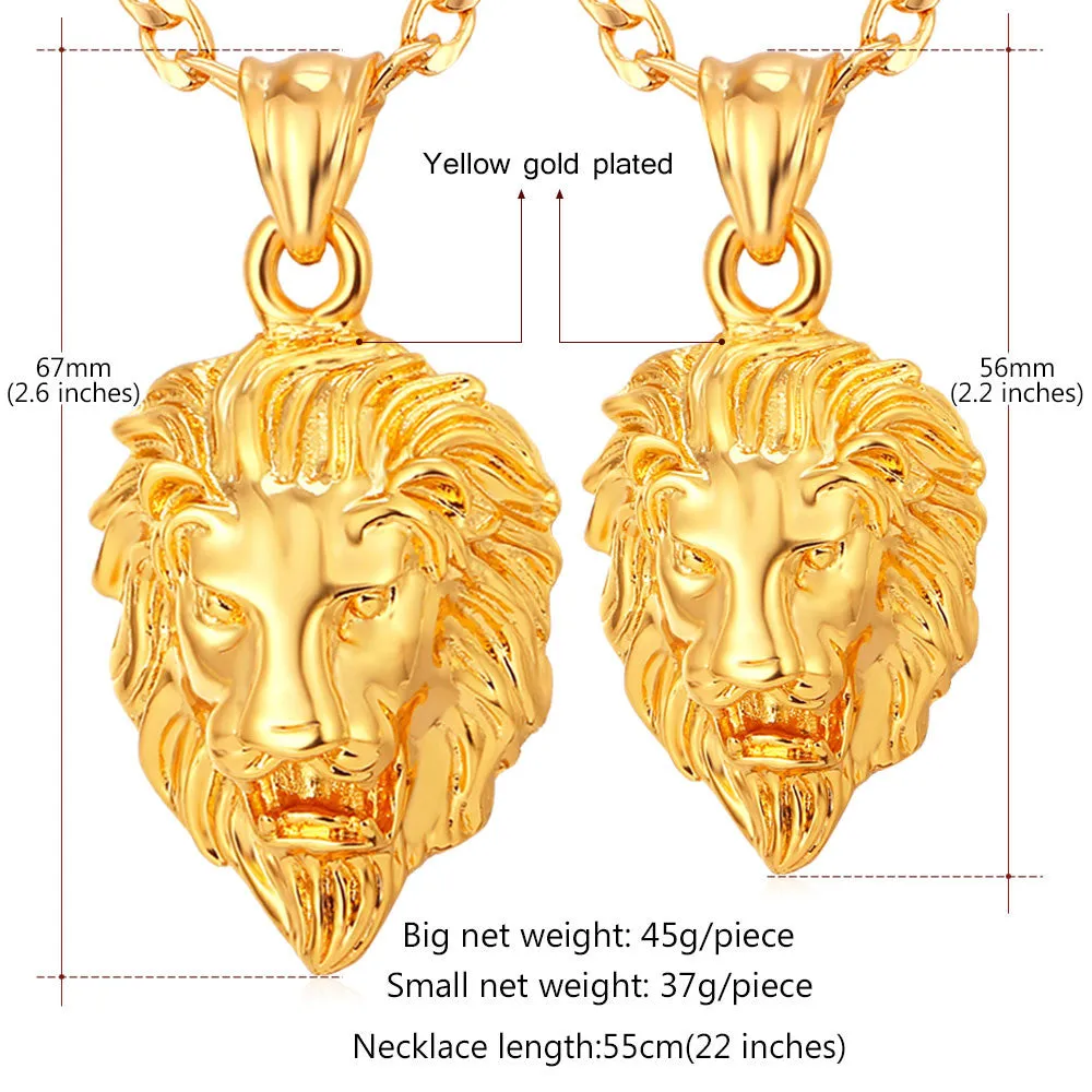 Hip Hop Big Lion Head Pendant & Chain For Men Jewelry Platinum/Yellow Gold Plated Vintage Kpop Statement Necklace