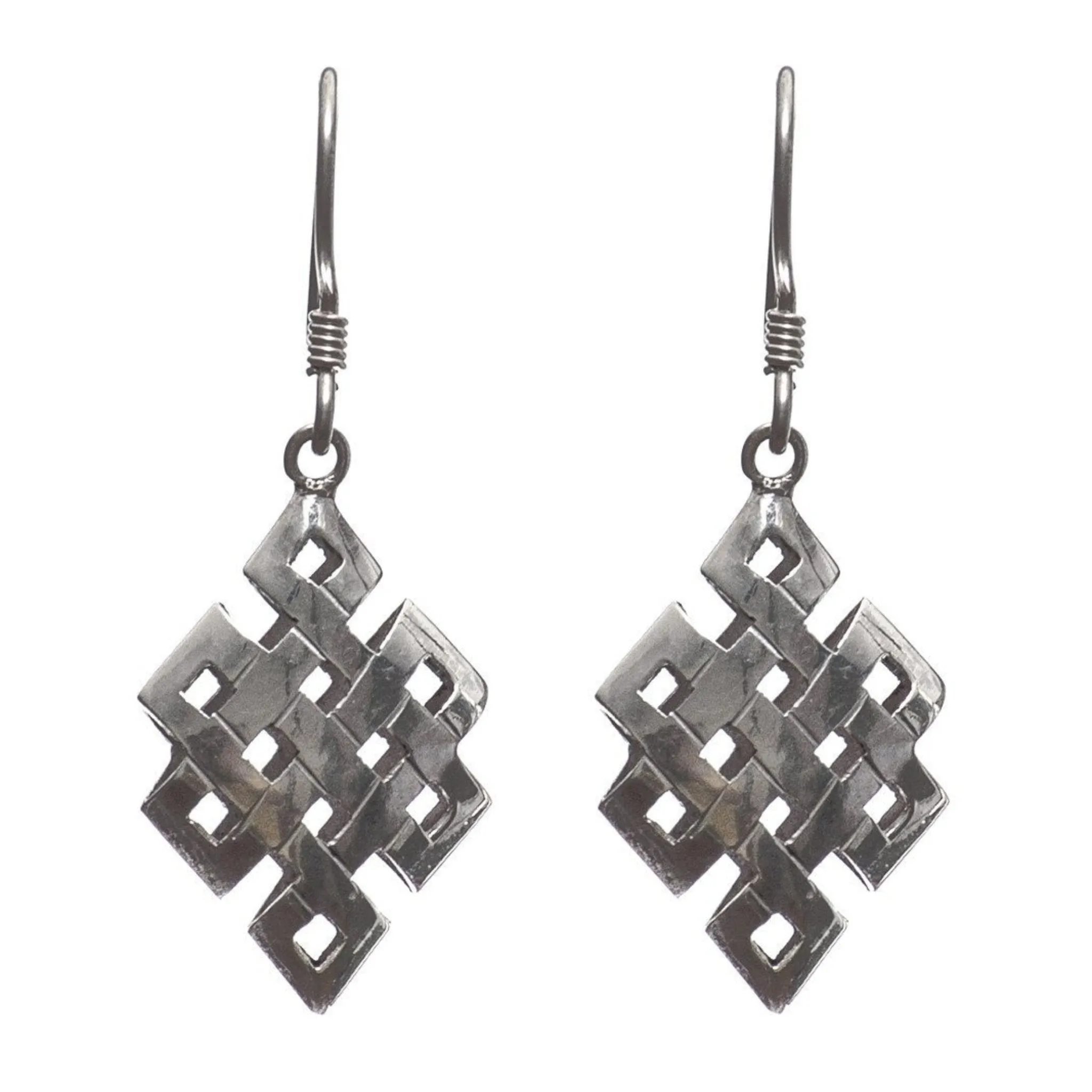 Hollow Endless Knot Silver Earrings