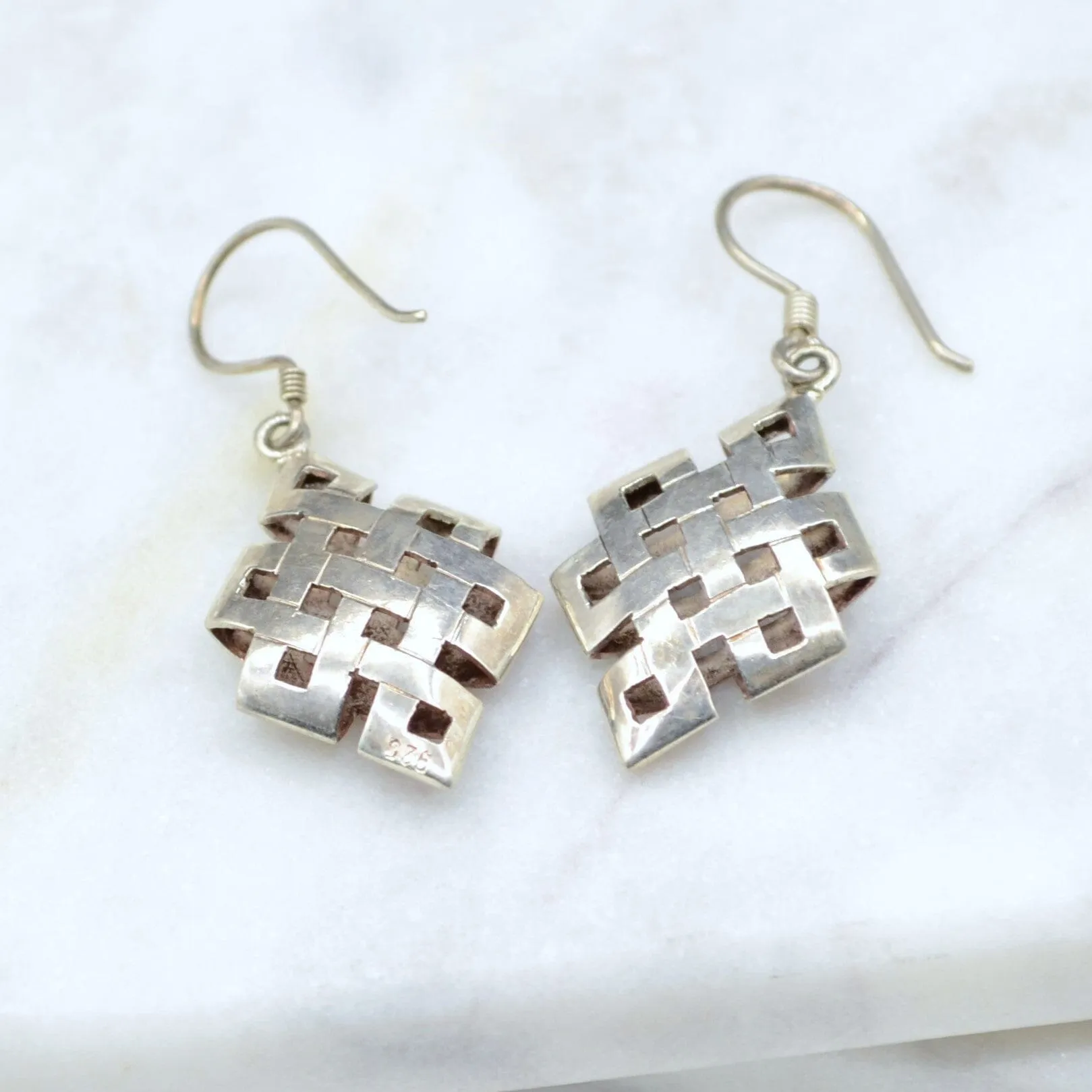 Hollow Endless Knot Silver Earrings