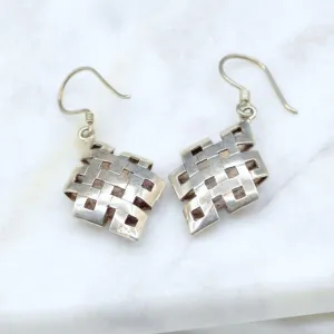 Hollow Endless Knot Silver Earrings