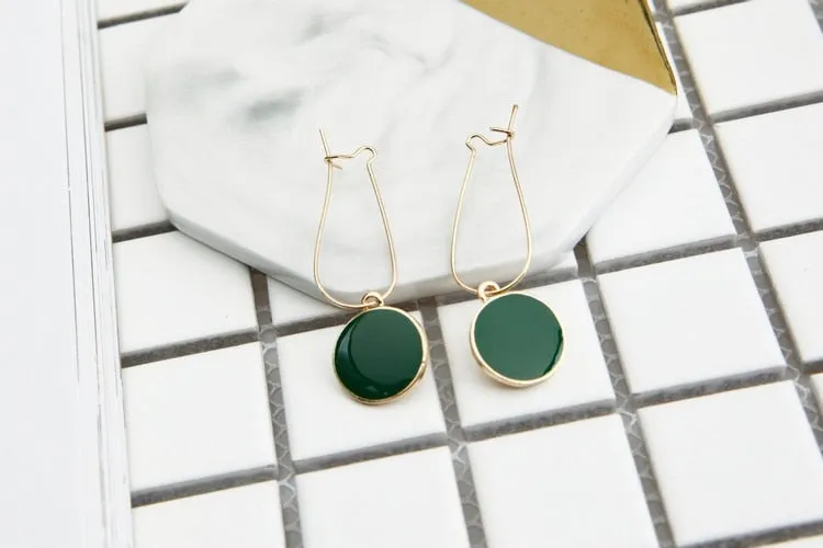 Hot Simple Green Circle Small Fresh Girl Earrings Female Character Good Quality Pendant