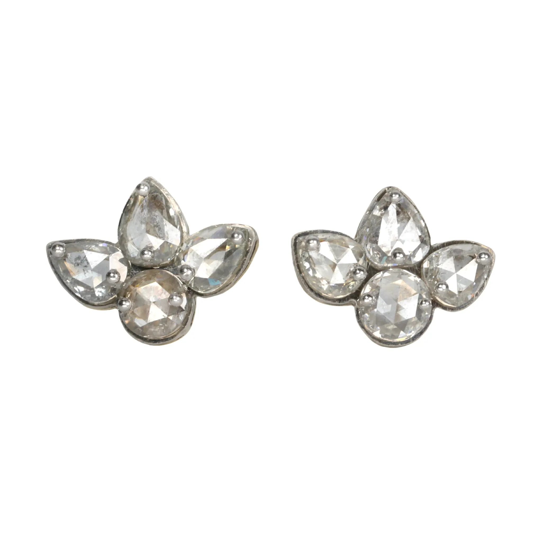 Inverted Rose Cut Mixed Shape Diamond Stud Earrings