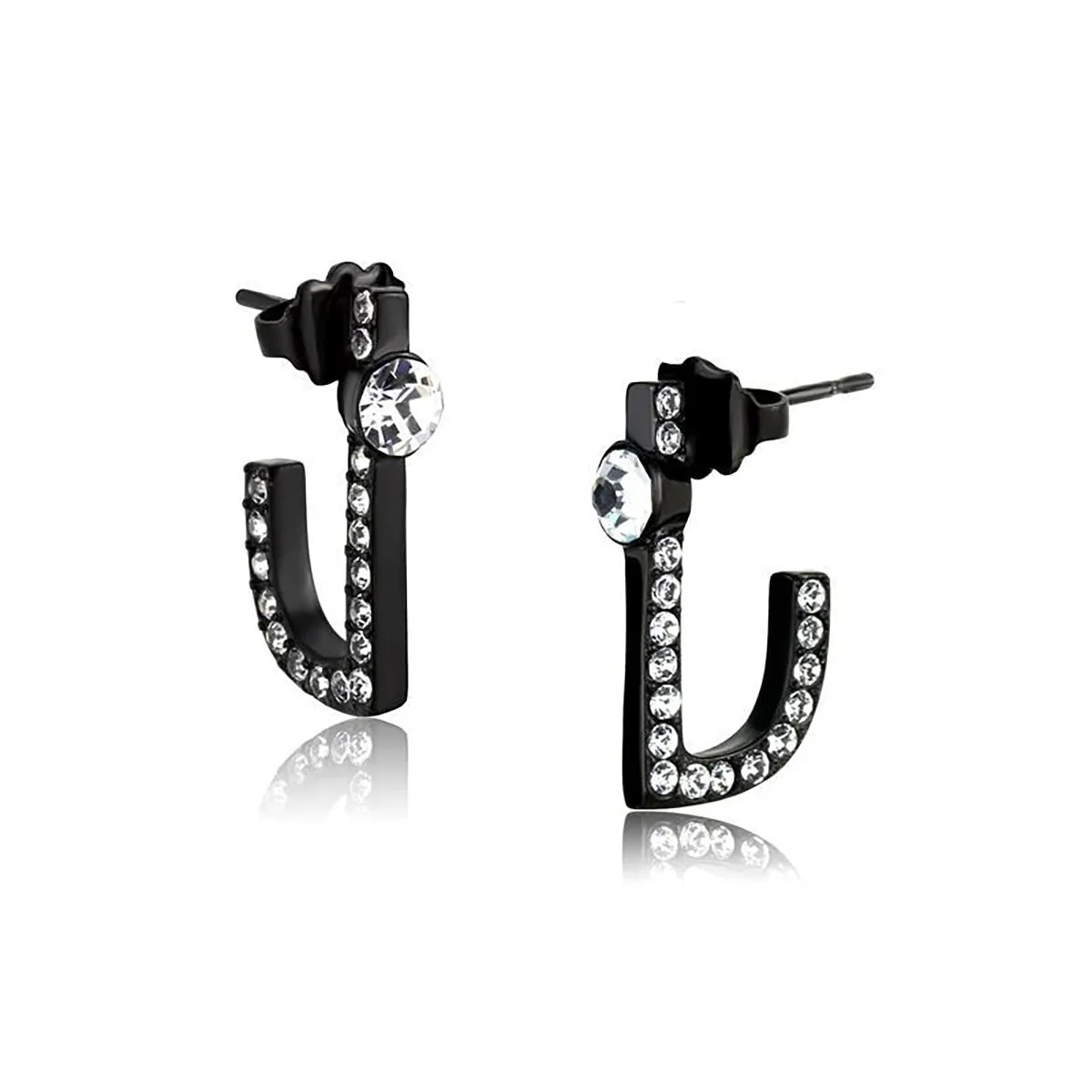 IP Black(Ion Plating) Stainless Steel Earrings with Top Grade Crystal in Clear for Women Clear Stone Color Style TK2150