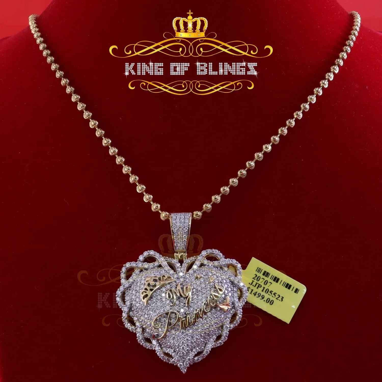 King Of Bling's King's 6.00ct Real Moissanite Sterling Silver Yellow "MY PRINCESS" Heart Pendant