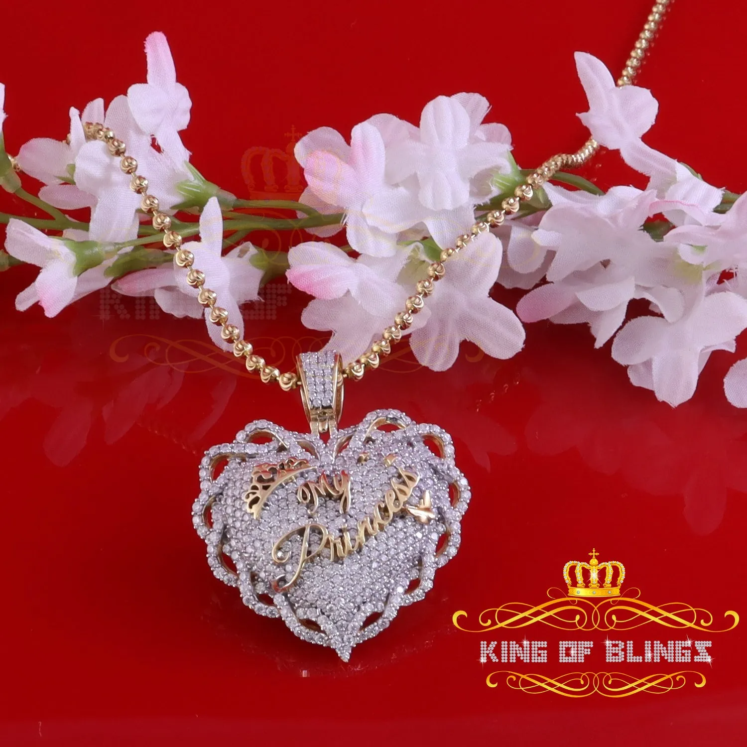 King Of Bling's King's 6.00ct Real Moissanite Sterling Silver Yellow "MY PRINCESS" Heart Pendant