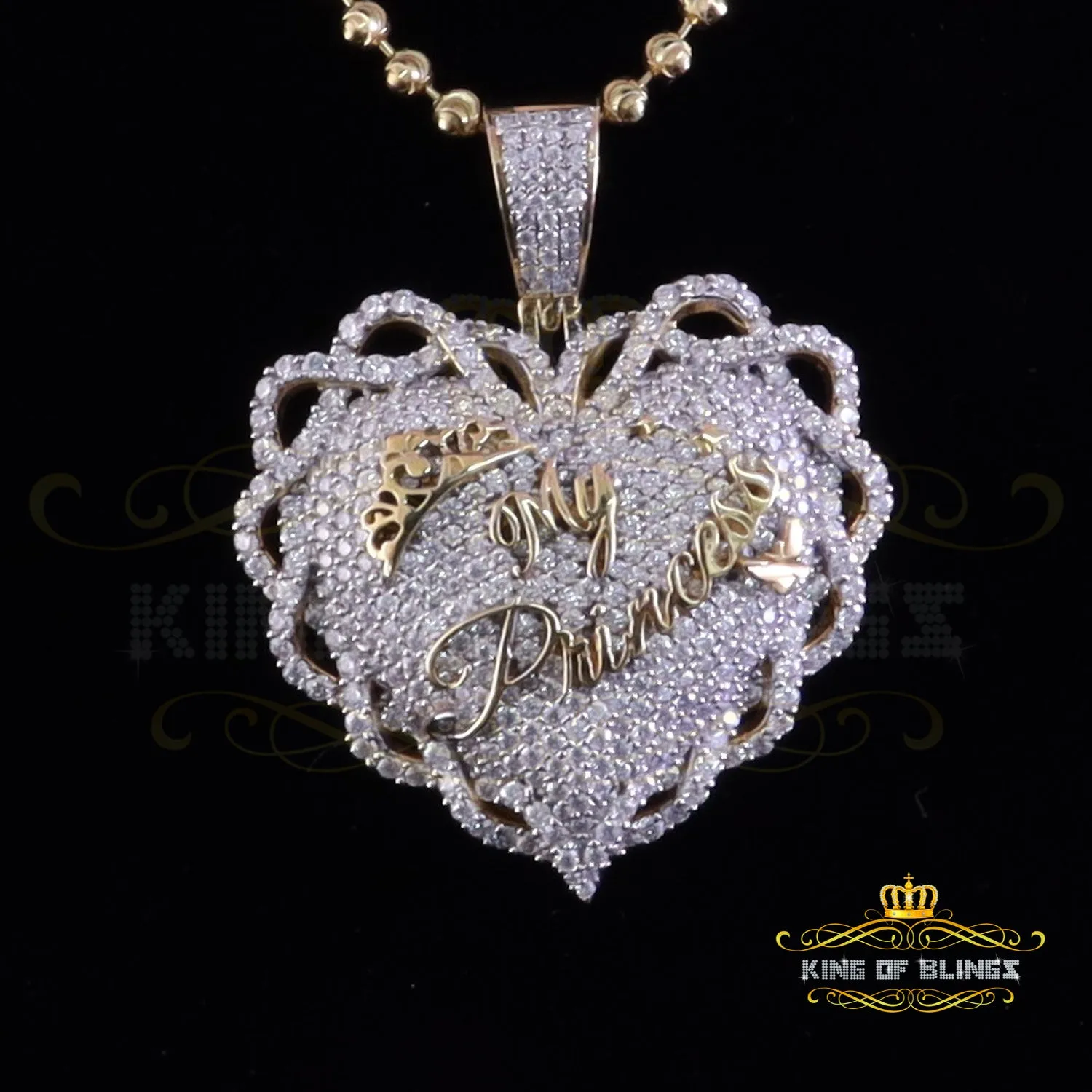 King Of Bling's King's 6.00ct Real Moissanite Sterling Silver Yellow "MY PRINCESS" Heart Pendant