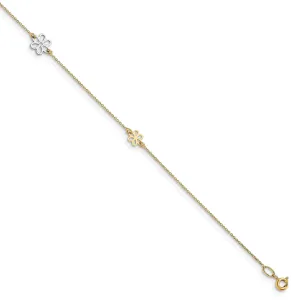 Leslie 14k Two Tone Gold Polished Flower Anklet