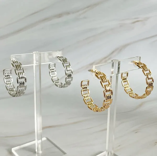 Linked Golden Hoop Earrings