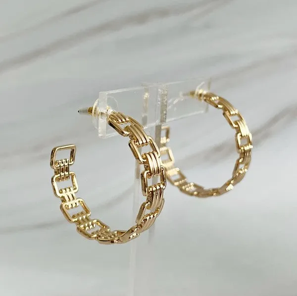 Linked Golden Hoop Earrings