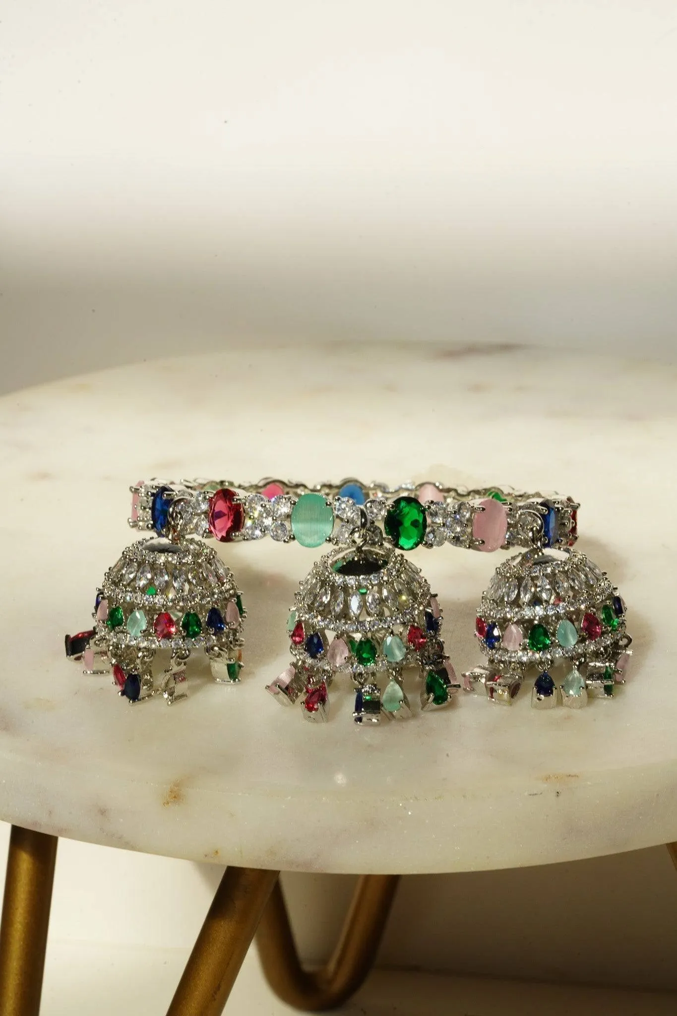 Mahira - Multicolor Tripple Jhumki AD Bangles (Set of 2)