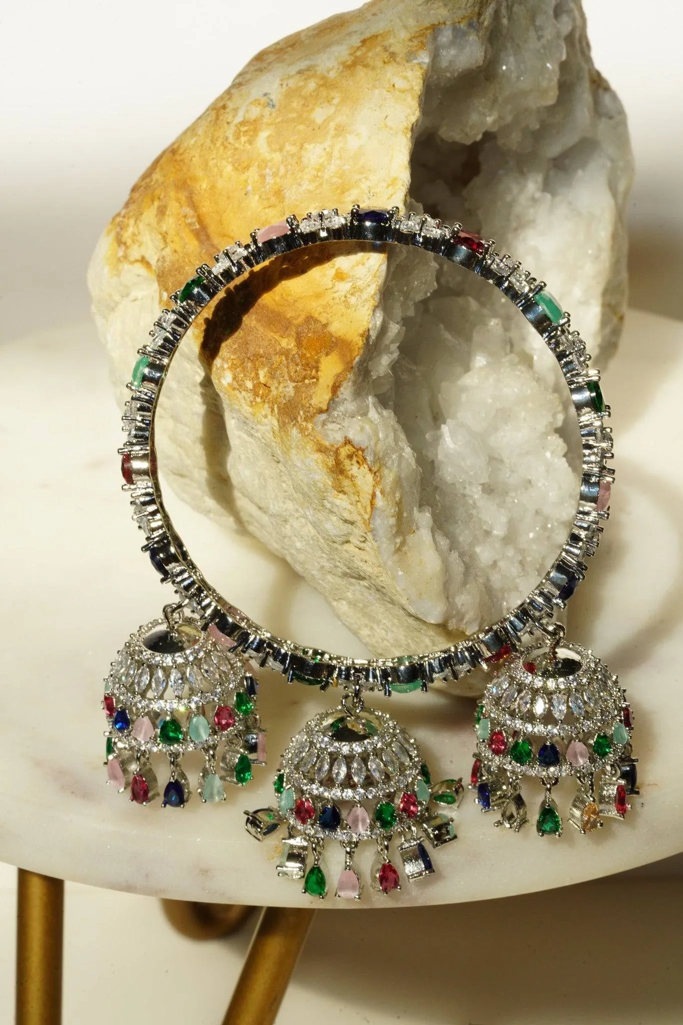 Mahira - Multicolor Tripple Jhumki AD Bangles (Set of 2)