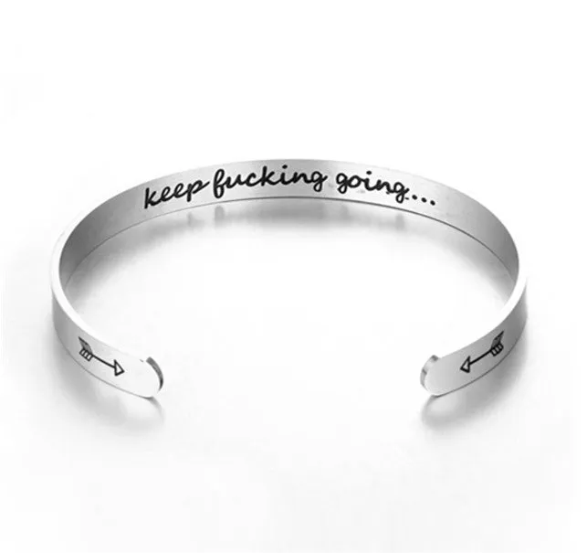 Mantra Bracelet with Quotes Stainless Steel Cuff Inspirational Jewelry Graduation Gift