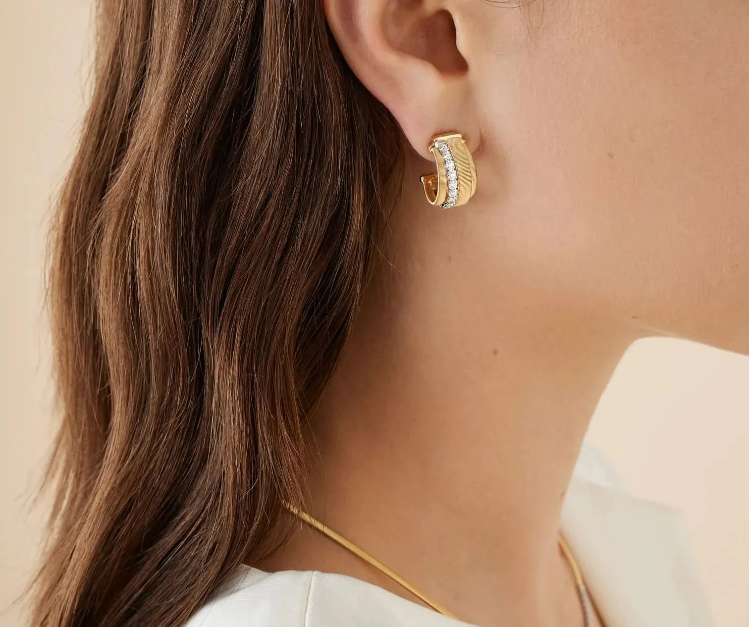 Marco Bicego Gold Coil and Diamond Huggie Earrings