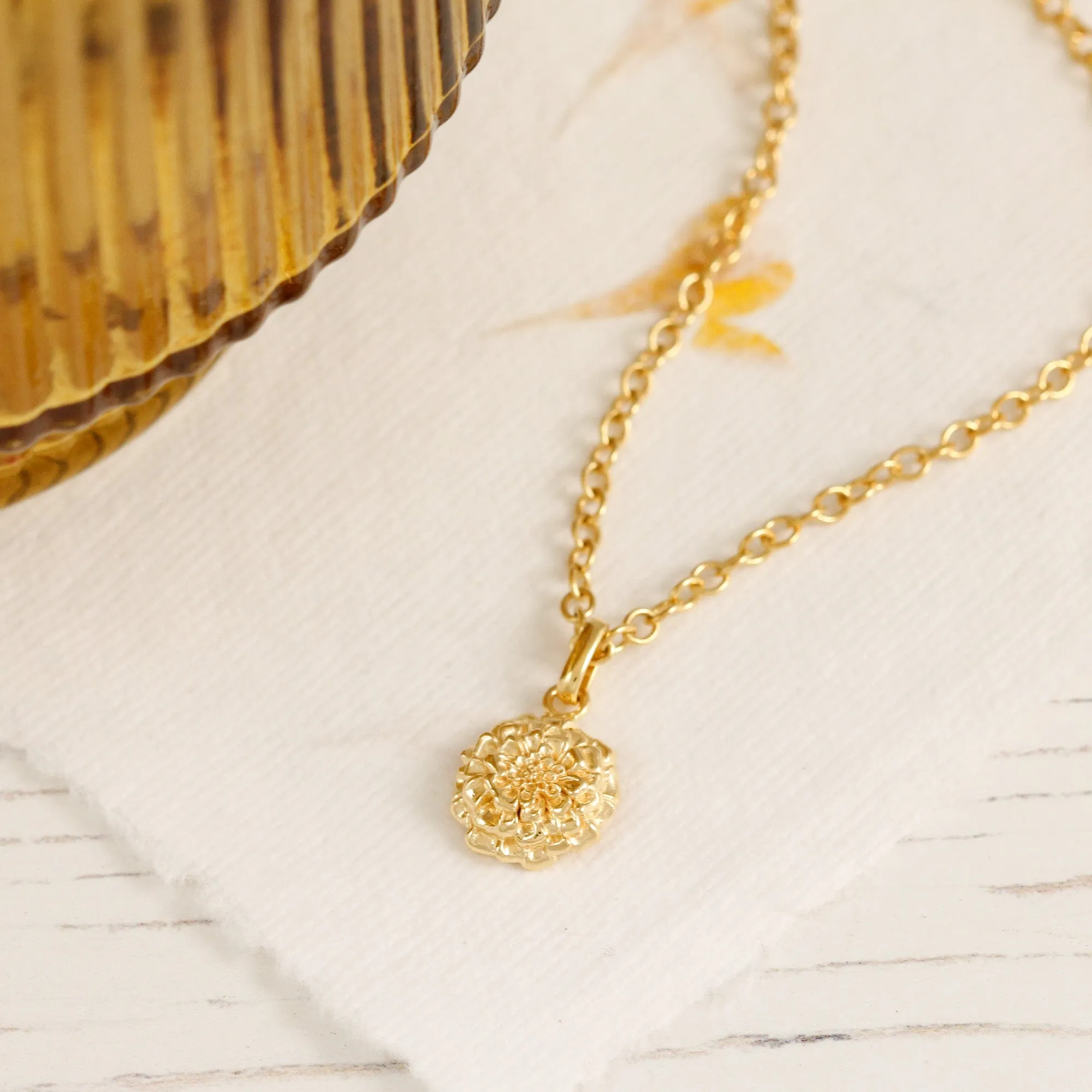 Marigold Gold Vermeil Flower Silver Necklace