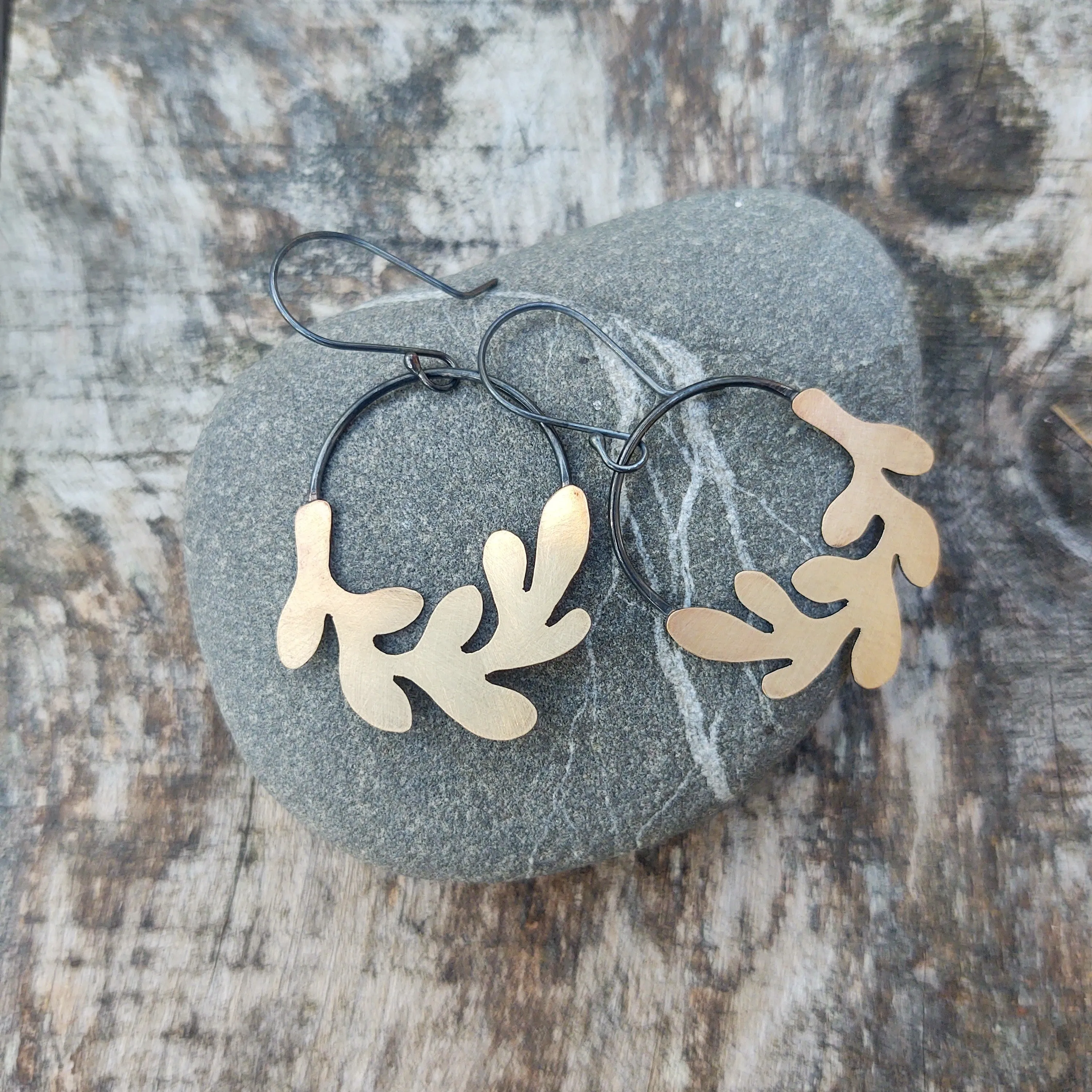 Matisse Leaf Hoop Earrings in Recycled Sterling Silver and Gold Filled