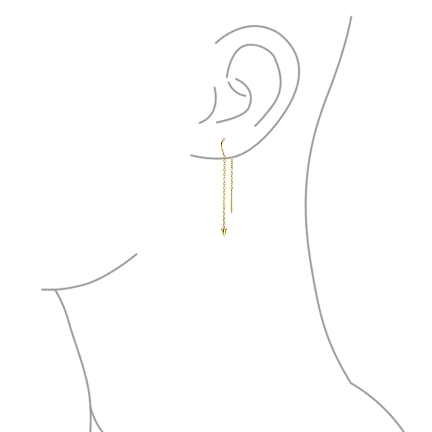 Minimalist Geometric Dangle Earrings with Arrow Spike Tip Gold Plated Sterling Silver