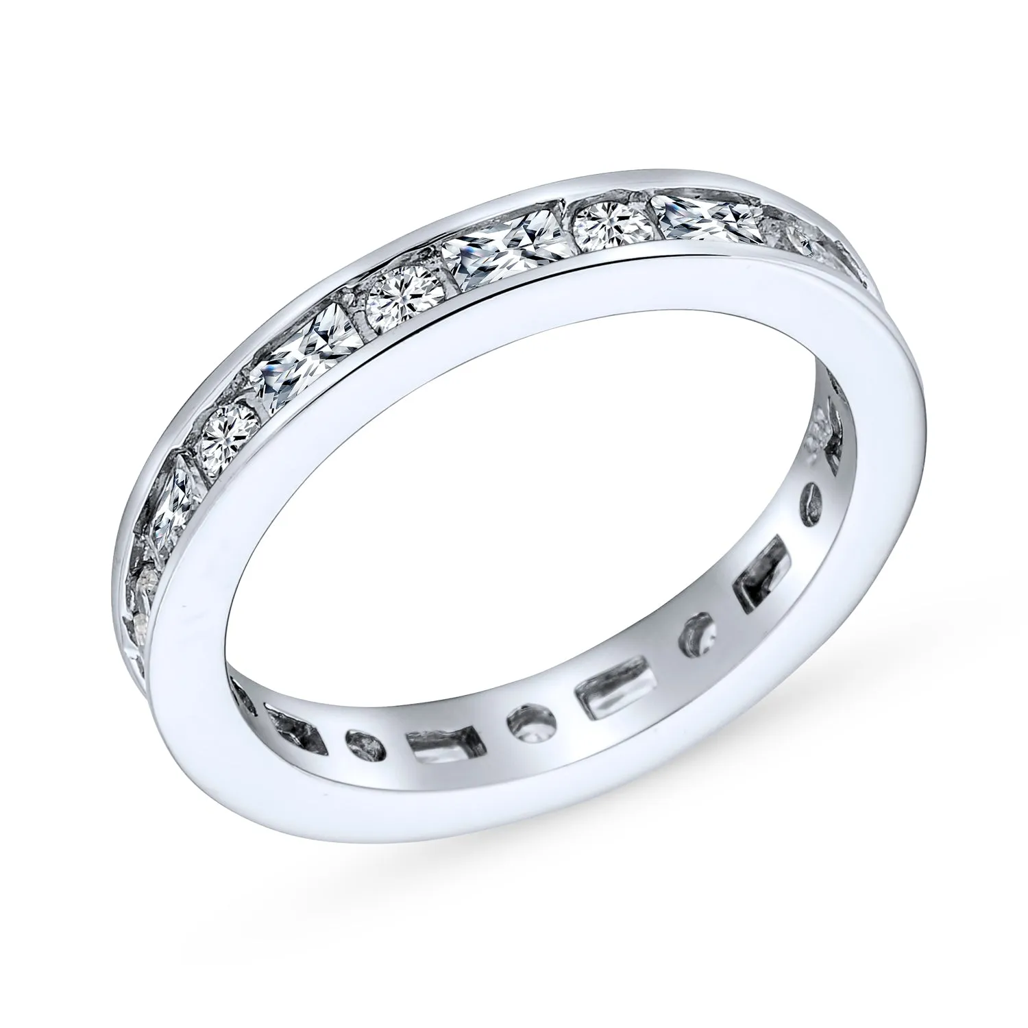 Minimalist Thin Pave Silver Ring: Stackable Eternity Wedding Band Sterling