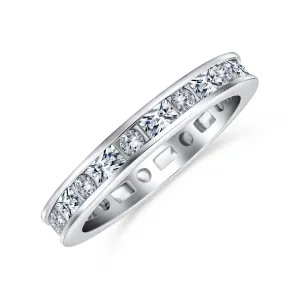 Minimalist Thin Pave Silver Ring: Stackable Eternity Wedding Band Sterling