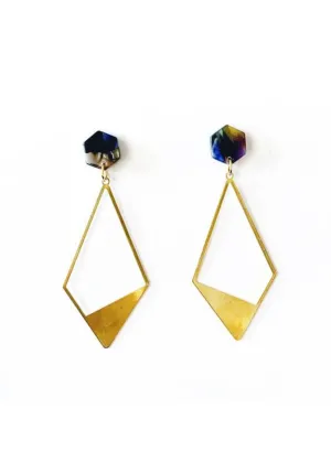 Modern Acetate and Brass Stud Dangle Earrings