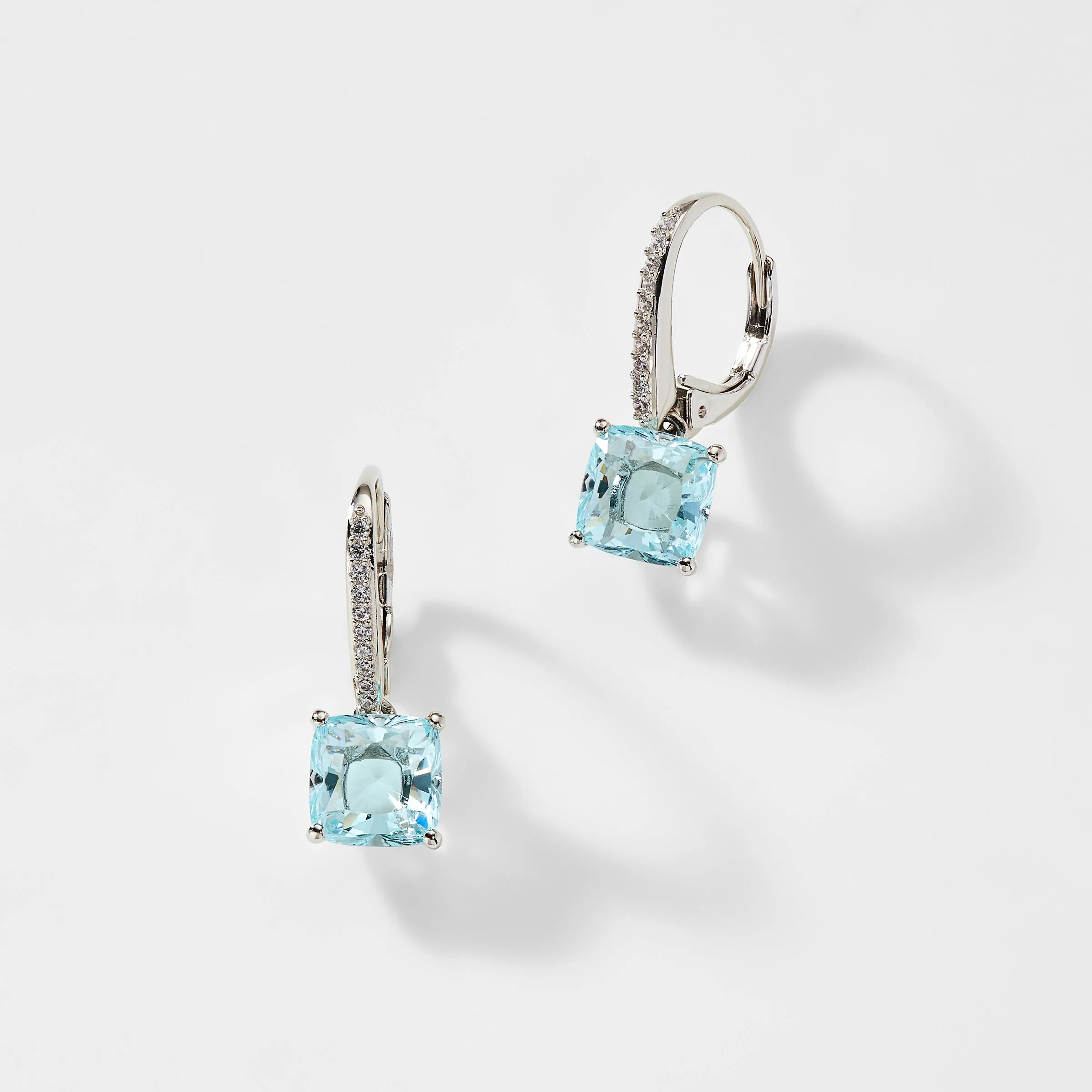 MODERN LOVE CUSHION CUT AQUA DROP EARRINGS