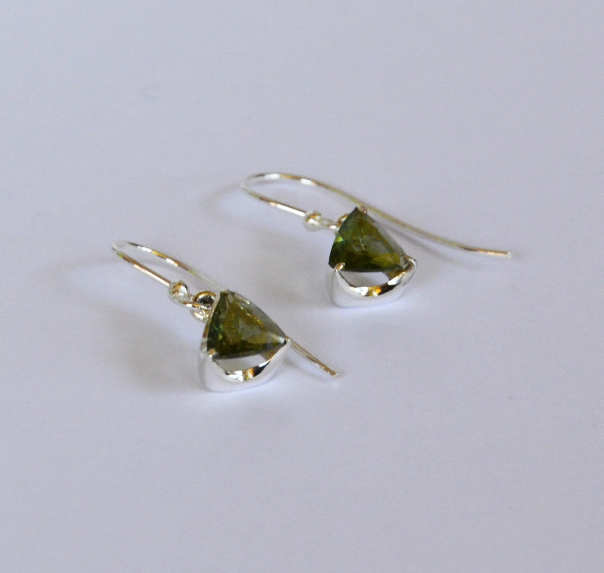 Moldavite Tri Dangle Earrings